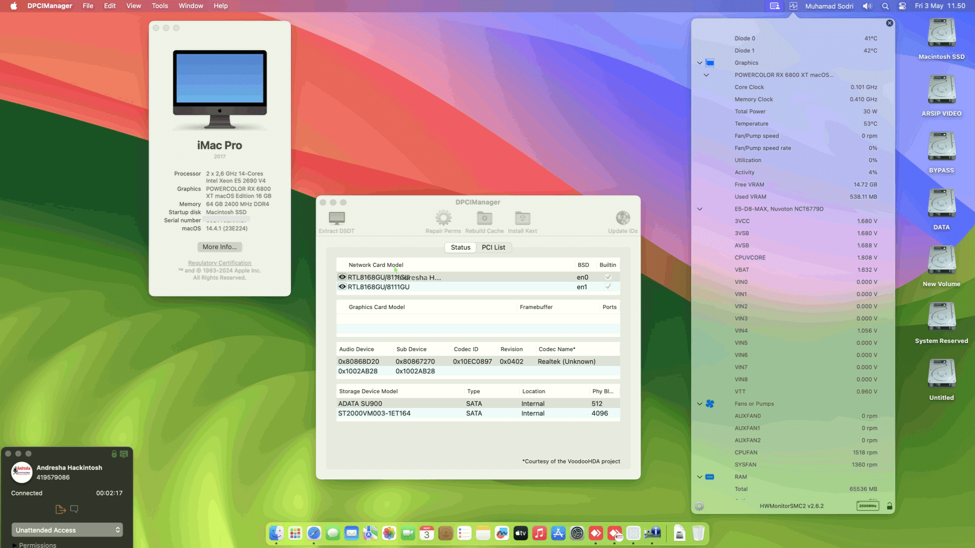 Success Hackintosh macOS Sonoma 14.4.1 Build 23E224 in Machinist X99 D8 Max + Dual Intel Xeon E2690 v4 + PowerColor RX 6800 XT